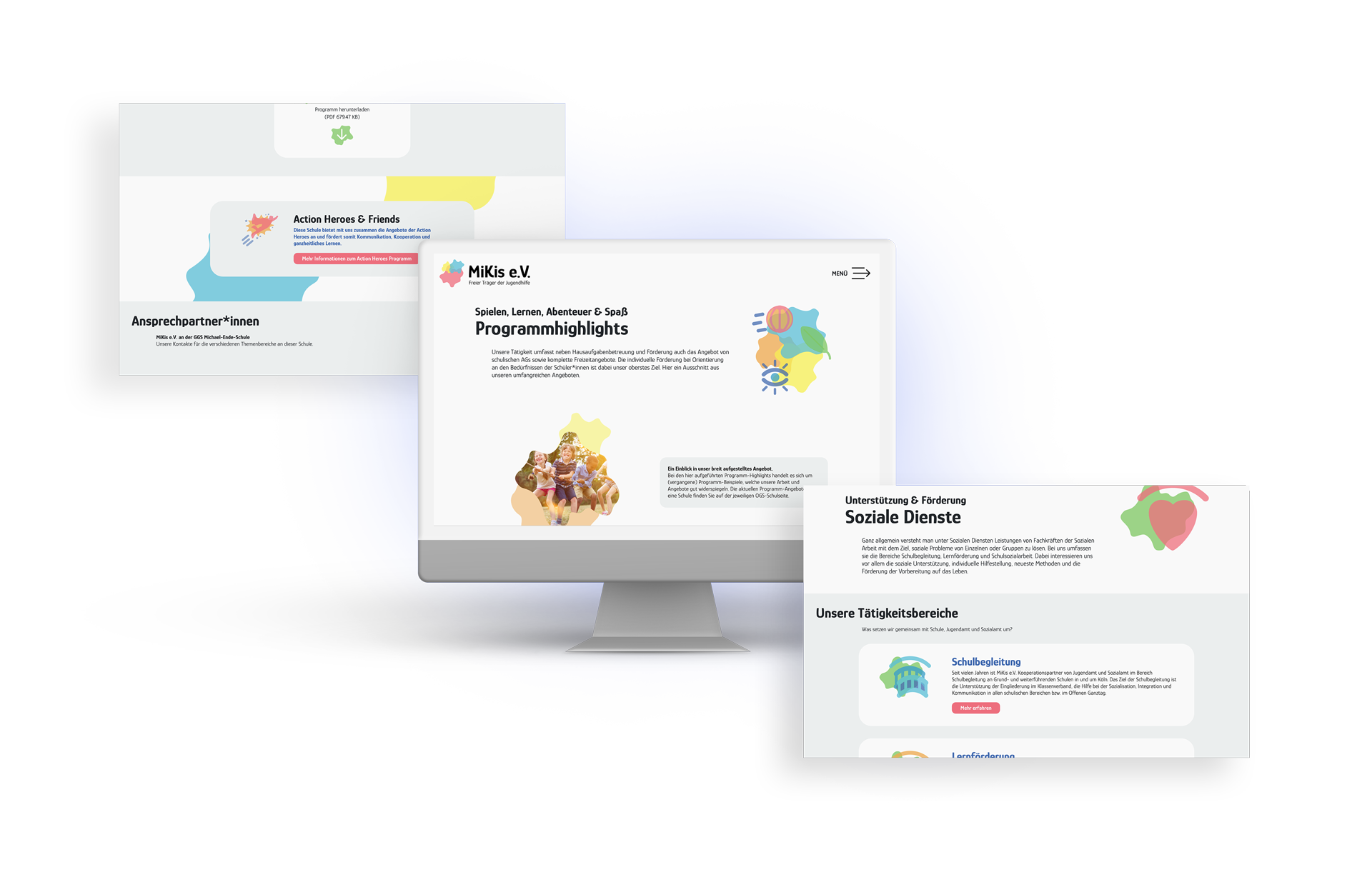 Screens Unterseiten Website Mockup Mikis e.V. Freundeguterwerbung